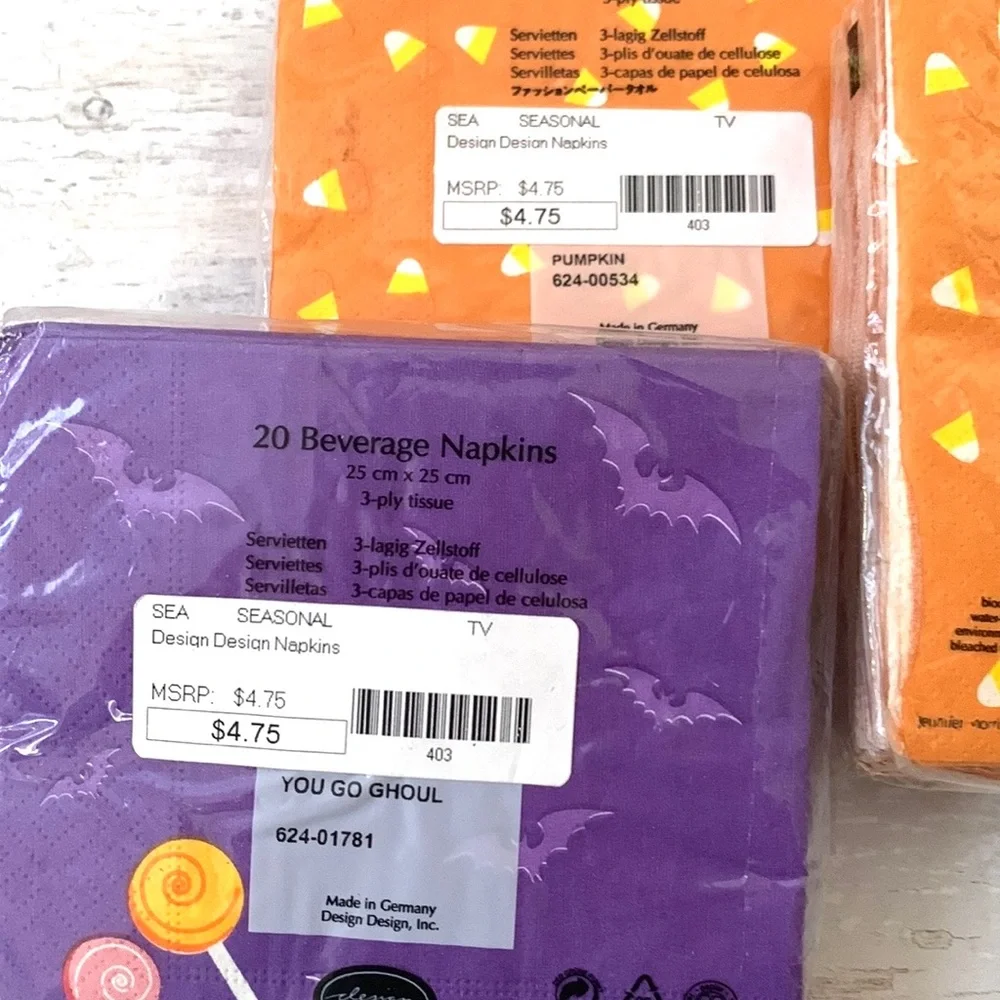 Halloween Napkins Bundle Packs Set of 3 Orange Jack o Lantern Purple Witches